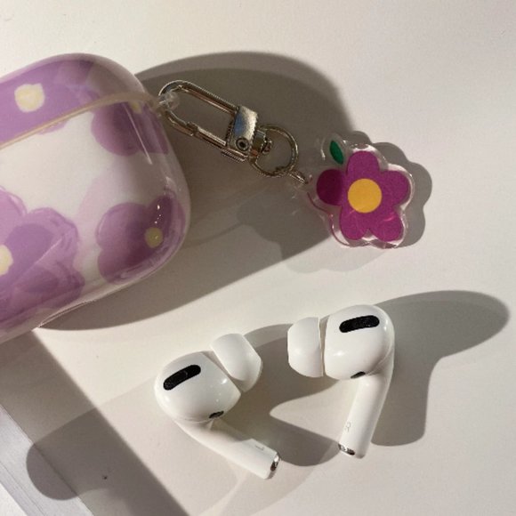 AIRPODS PRO CASE Purple Flower Case + Cute Keychain - Picture 2 of 4